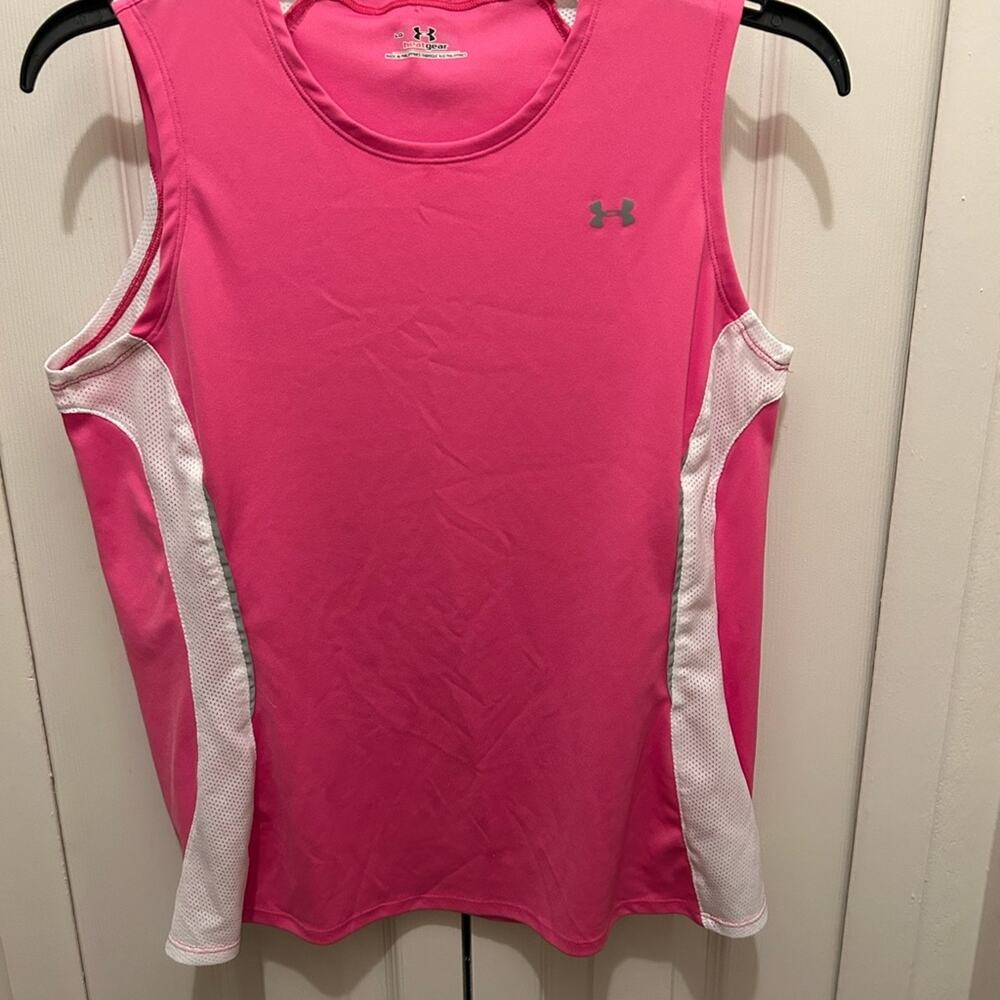 Under Armour Performance Pink and White Fitted Heat Gear Sleeveless Large L
